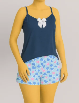 Pijama Short Azul Corazones 612