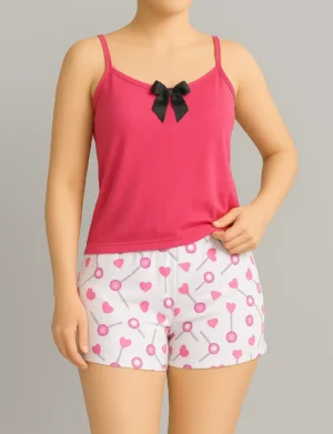 Pijama Short Rosa Corazones 596